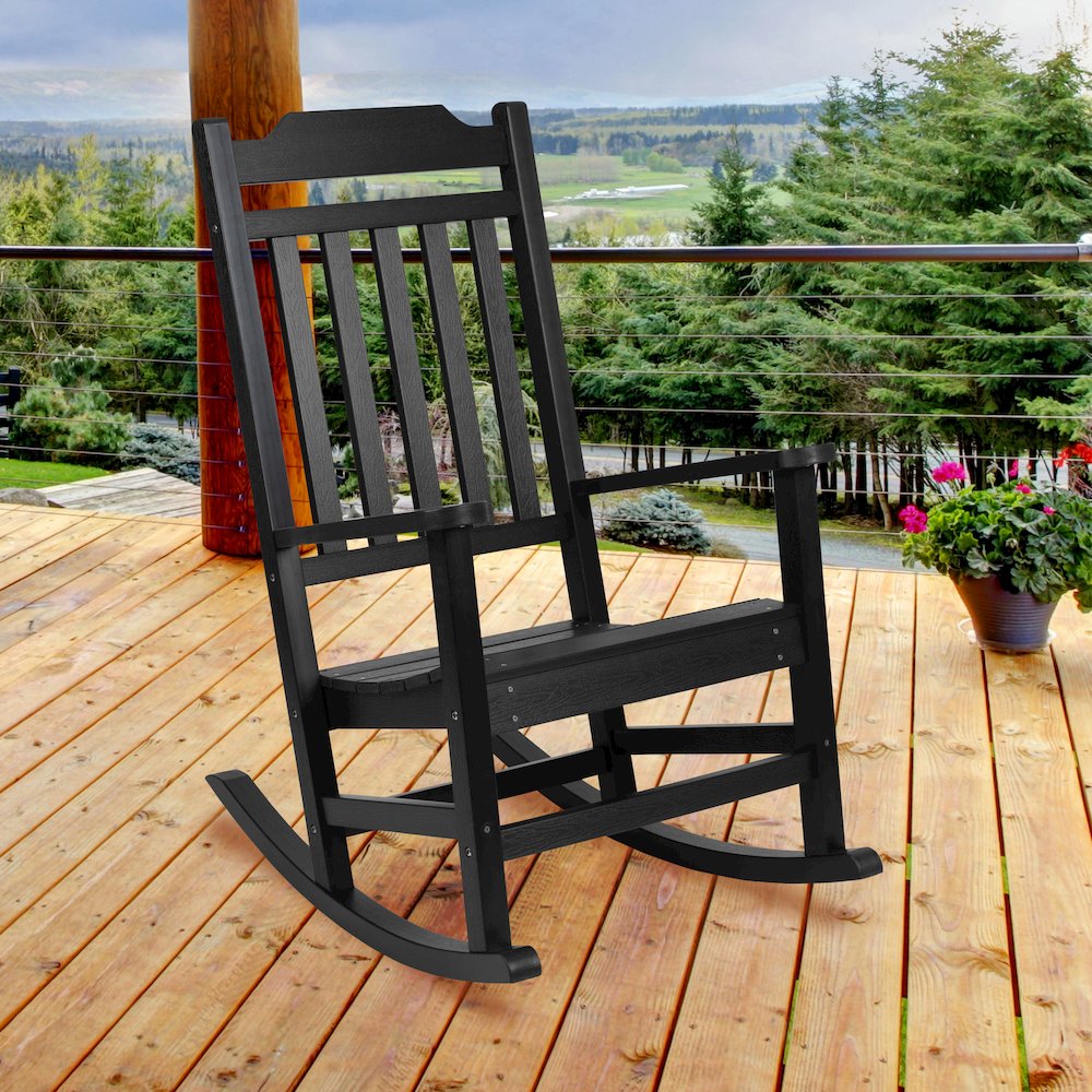 All-Weather Poly Resin Rocking Chair in Black. Picture 2