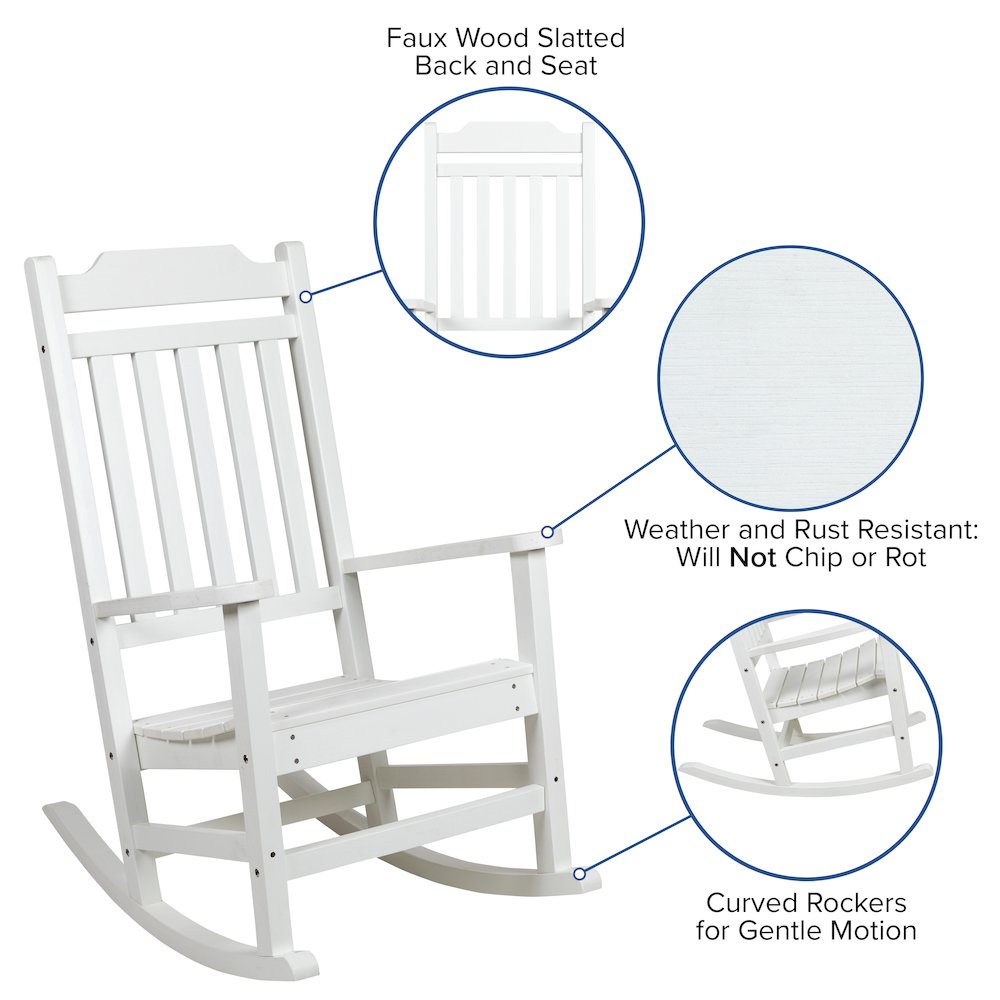 All-Weather Poly Resin Rocking Chair in White. Picture 5
