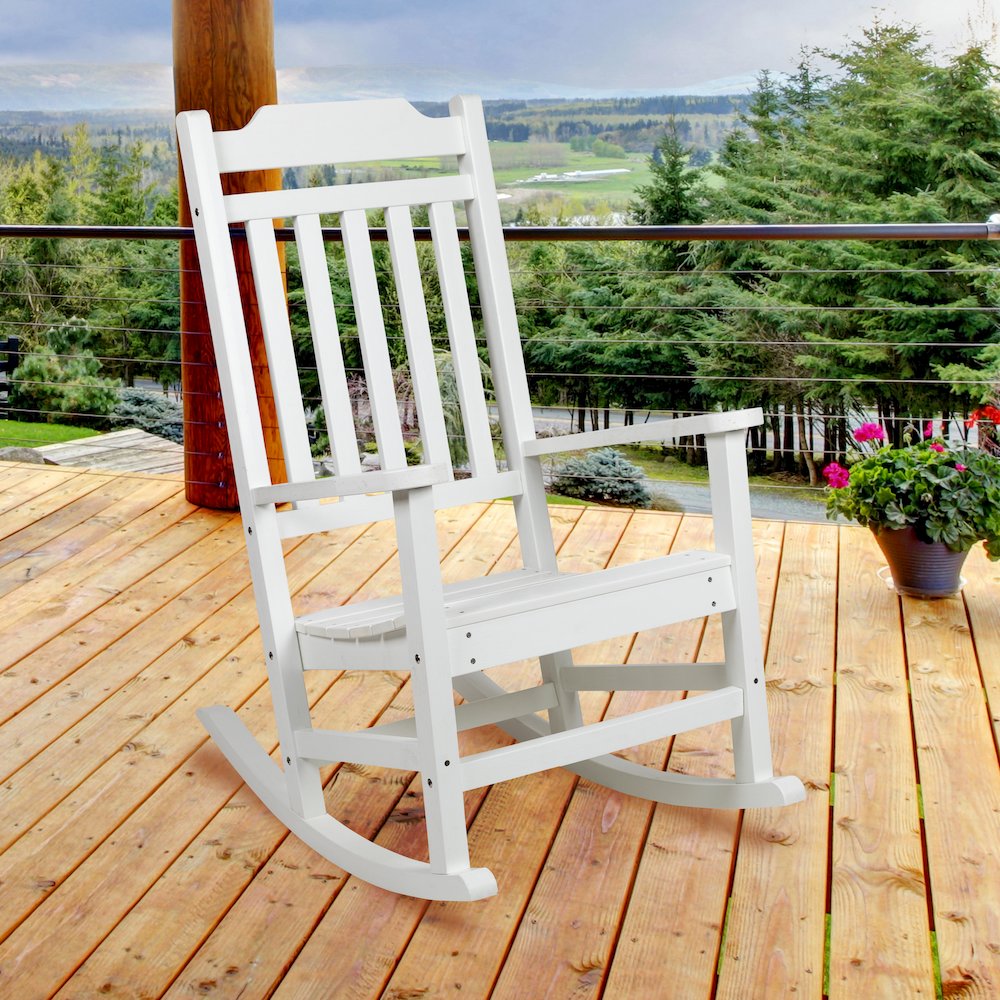 All-Weather Poly Resin Rocking Chair in White. Picture 2