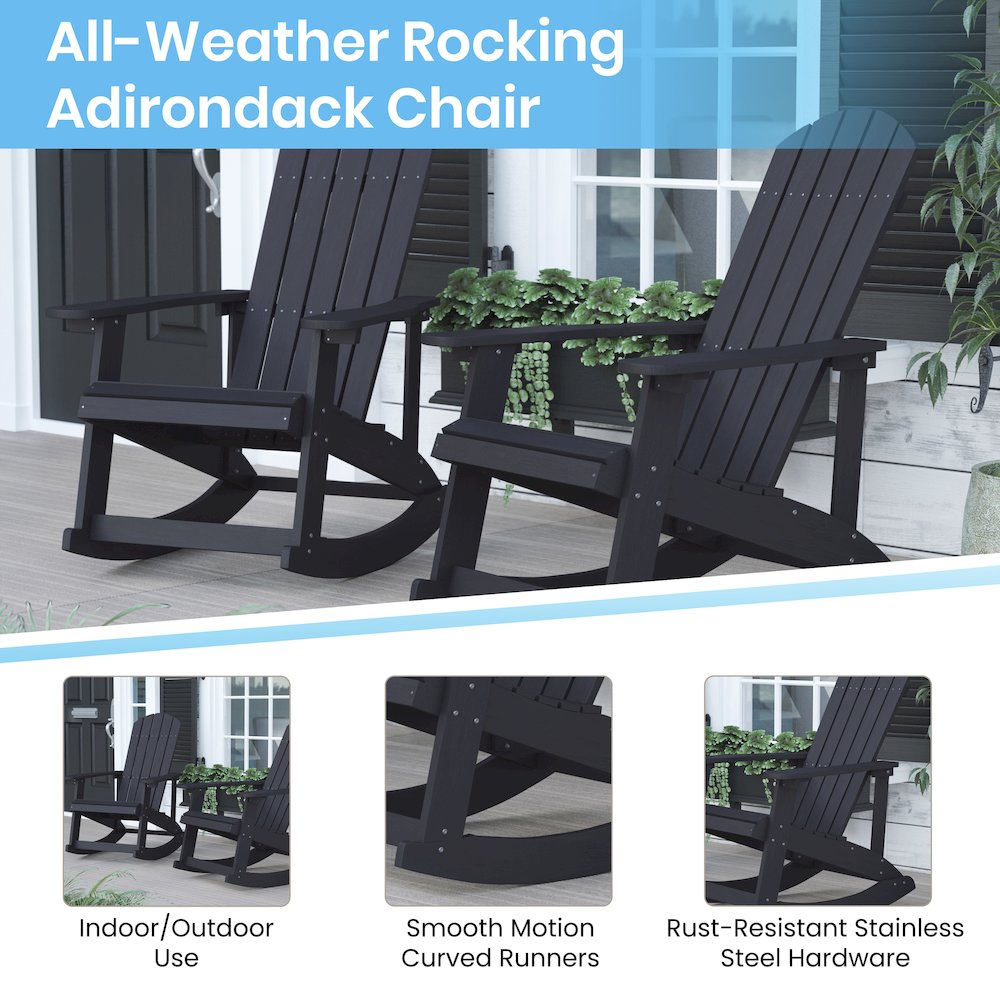 Set of 2 Adirondack Rocking Chairs with Side Table in Black. Picture 4