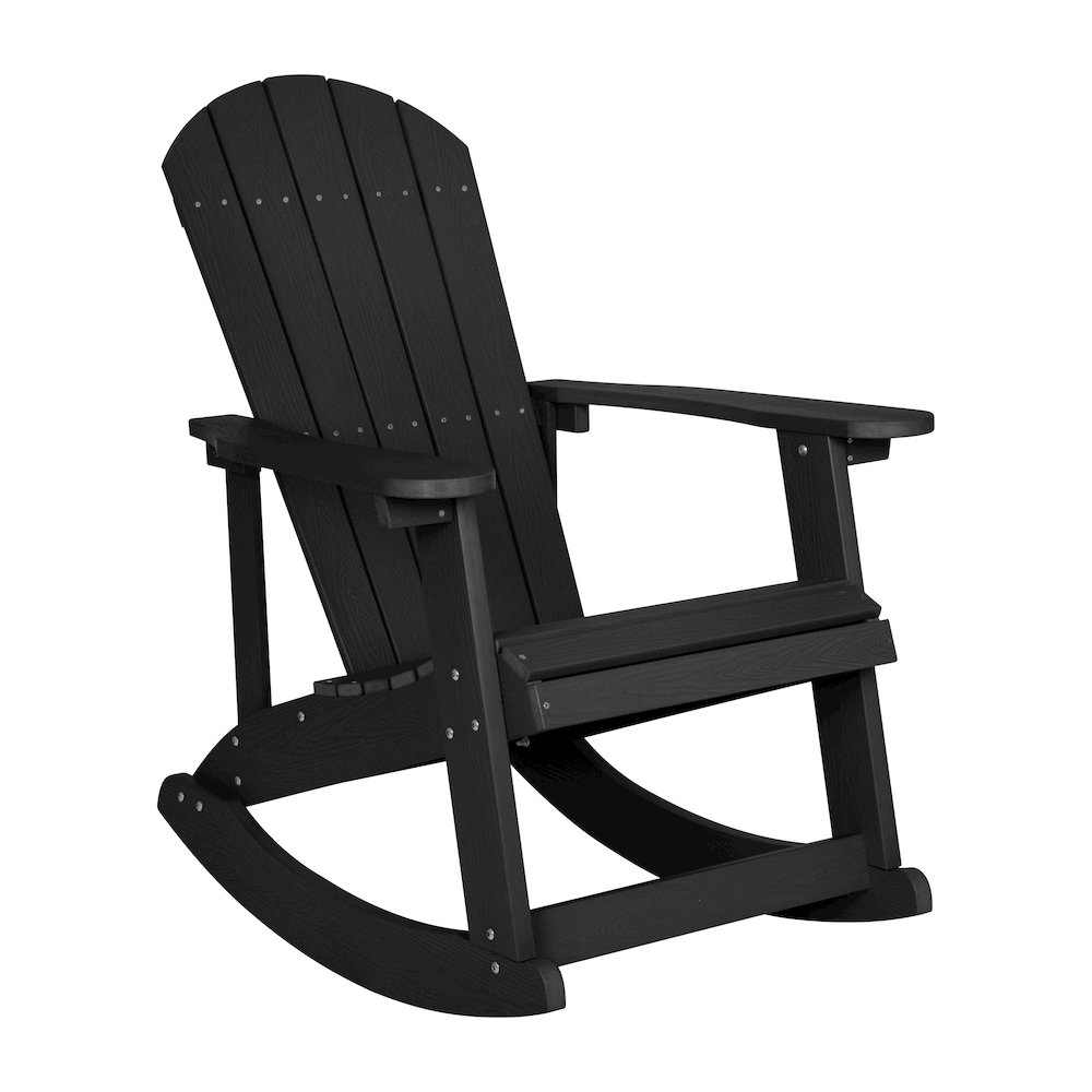Adirondack Rocking Chair with Rust Resistant Stainless Steel Hardware in Black. Picture 1