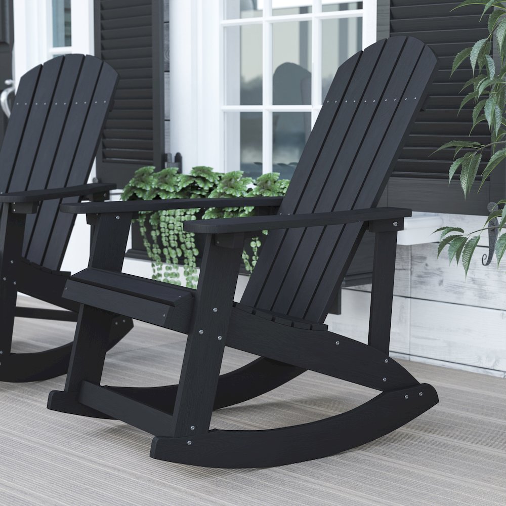 Adirondack Rocking Chair with Rust Resistant Stainless Steel Hardware in Black. Picture 2