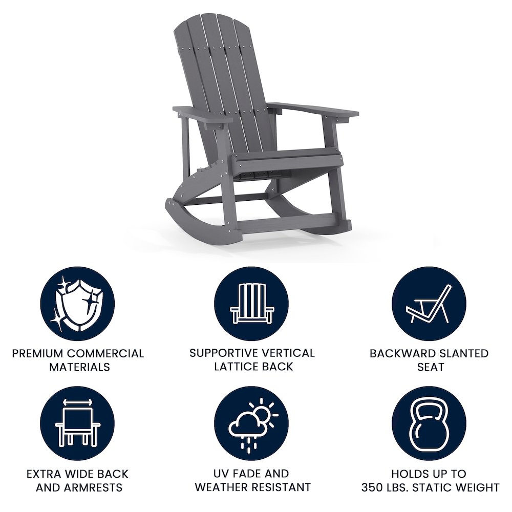 Adirondack Rocking Chair with Rust Resistant Stainless Steel Hardware in Gray. Picture 4