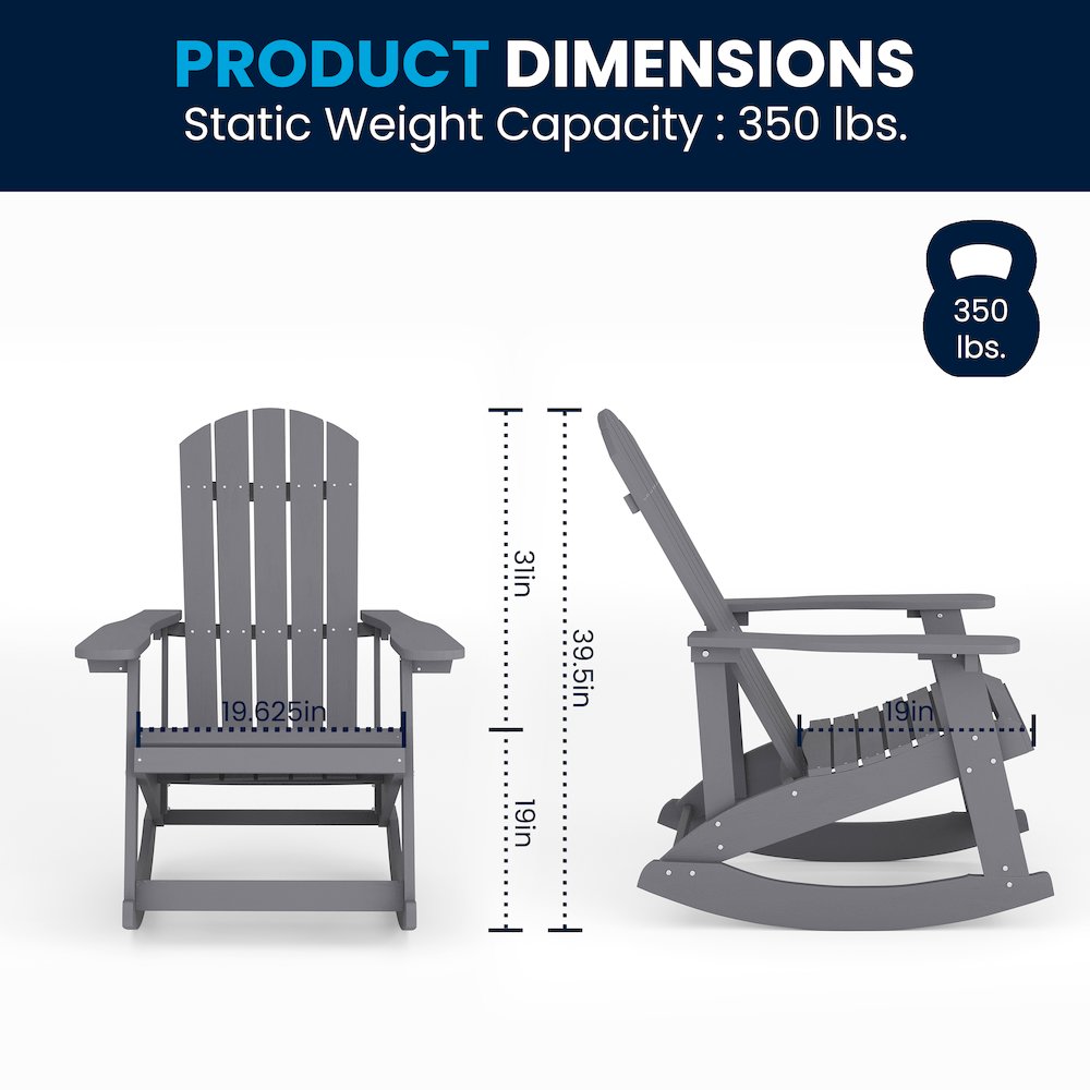 Adirondack Rocking Chair with Rust Resistant Stainless Steel Hardware in Gray. Picture 7
