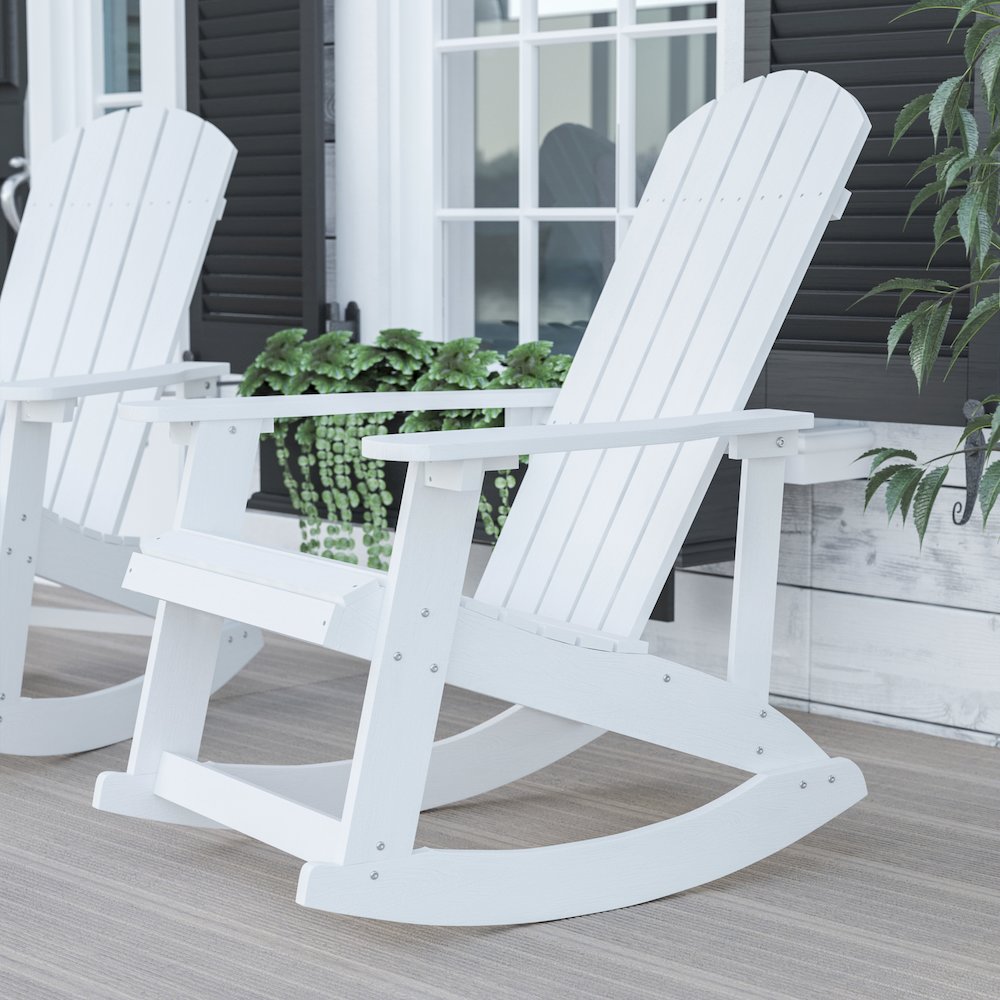 Adirondack Rocking Chair with Rust Resistant Stainless Steel Hardware in White. Picture 2