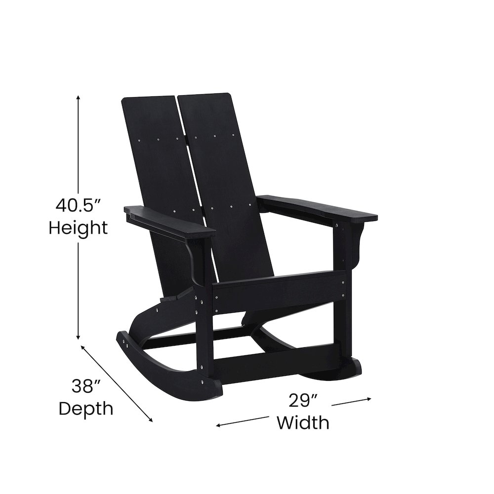 Set of 2 Black 2-Slat Rocking Adirondack Chairs with Matching Side Table. Picture 6