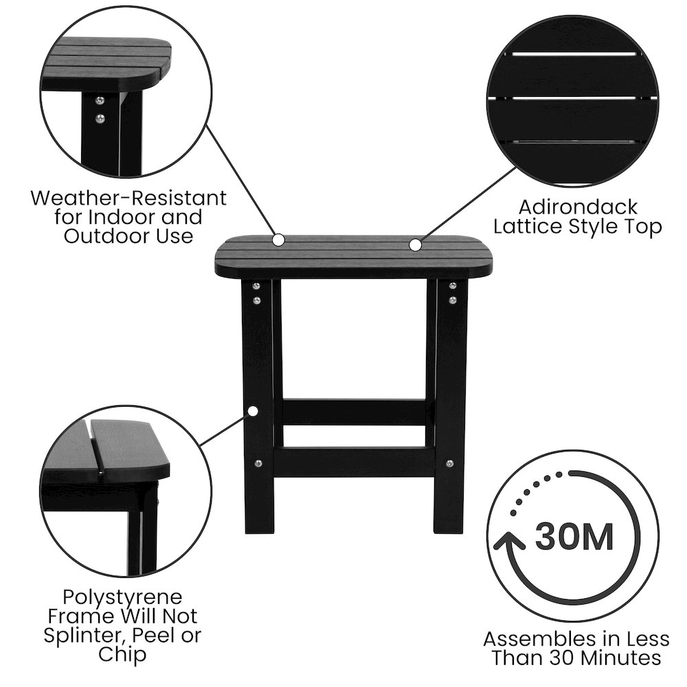 Set of 2 Black 2-Slat Rocking Adirondack Chairs with Matching Side Table. Picture 5