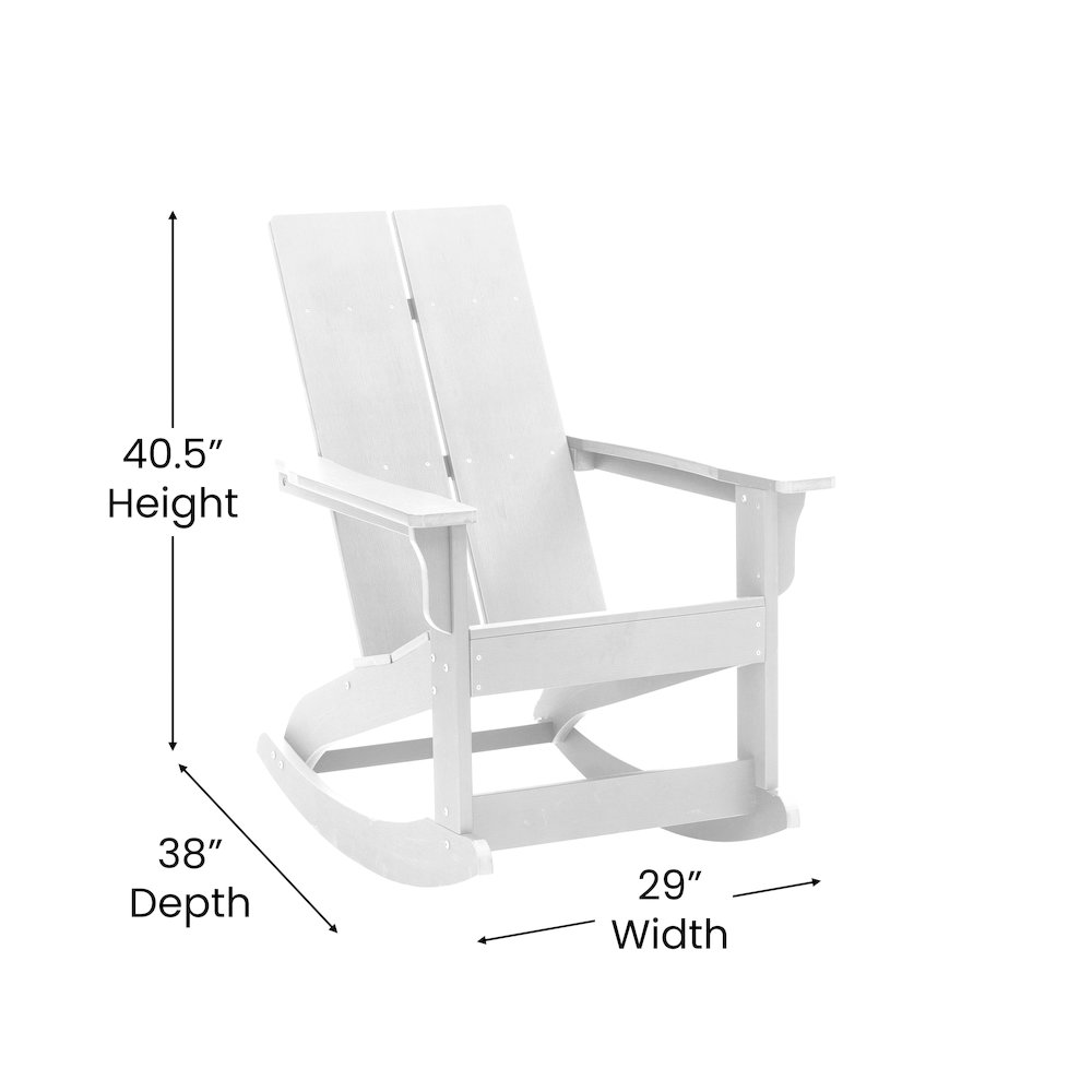Set of 2 White 2-Slat Rocking Adirondack Chairs with Matching Side Table. Picture 6