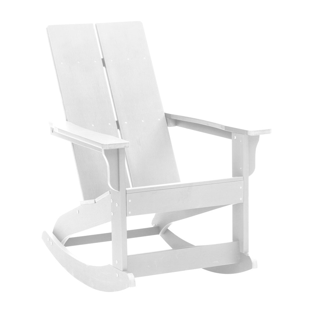 Set of 2 White 2-Slat Rocking Adirondack Chairs with Matching Side Table. Picture 9