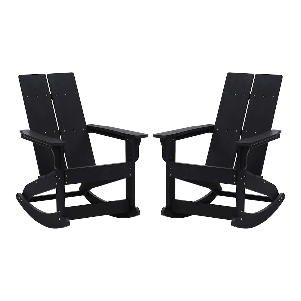 All-Weather 2-Slat Poly Resin Rocking Adirondack Chair in Black - Set of2. Picture 3