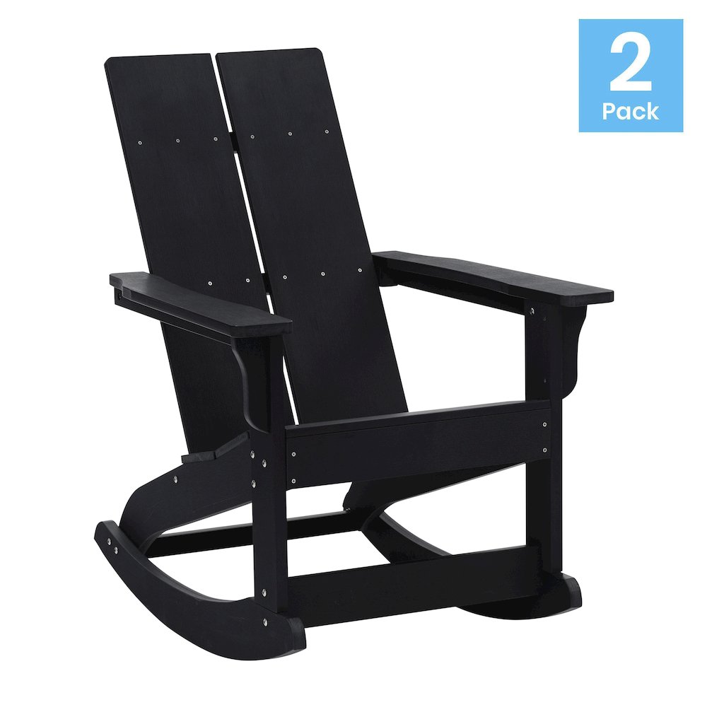 All-Weather 2-Slat Poly Resin Rocking Adirondack Chair in Black - Set of2. Picture 1