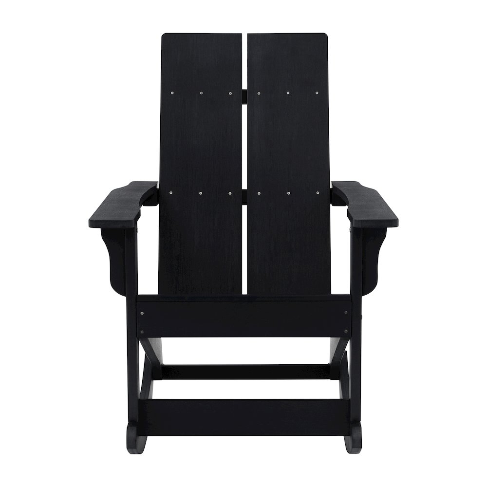 All-Weather 2-Slat Poly Resin Wood Rocking Adirondack Chair in Black. Picture 11
