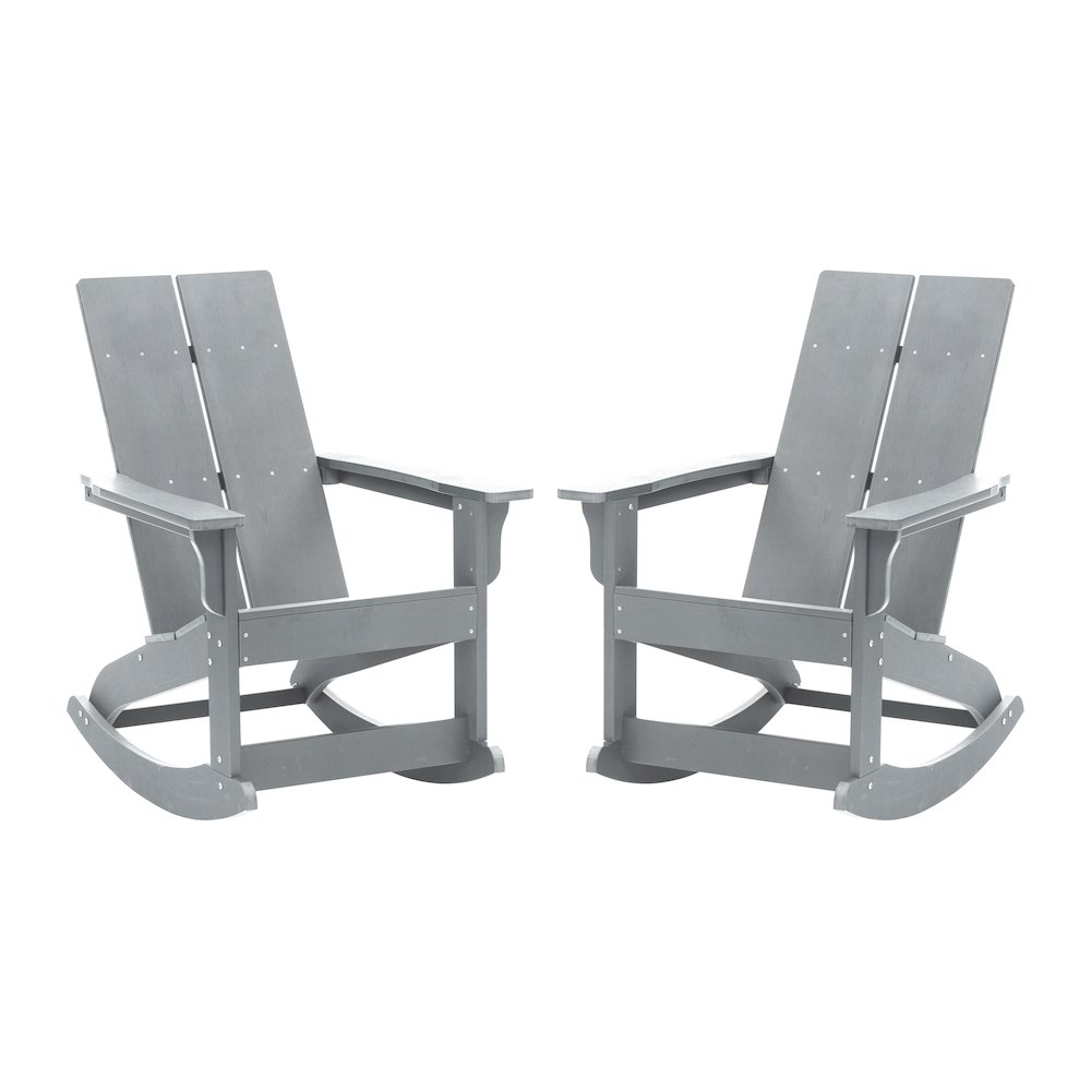 All-Weather 2-Slat Poly Resin Rocking Adirondack Chair in Gray - Set of2. Picture 3