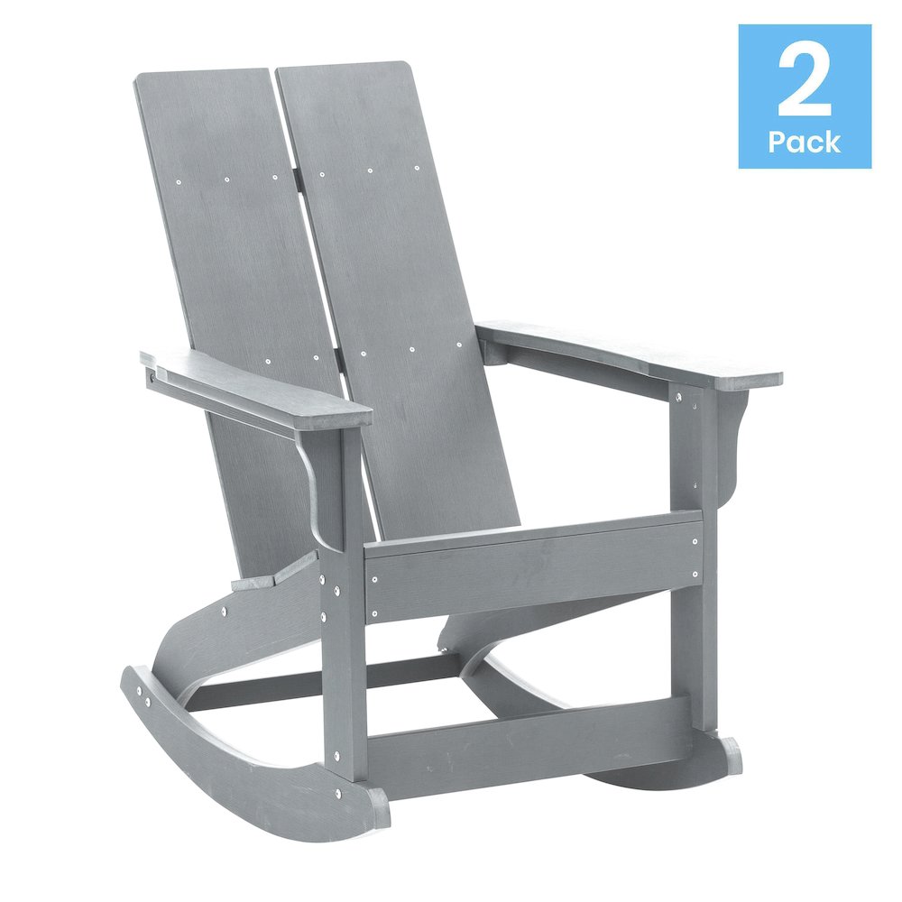 All-Weather 2-Slat Poly Resin Rocking Adirondack Chair in Gray - Set of2. Picture 1