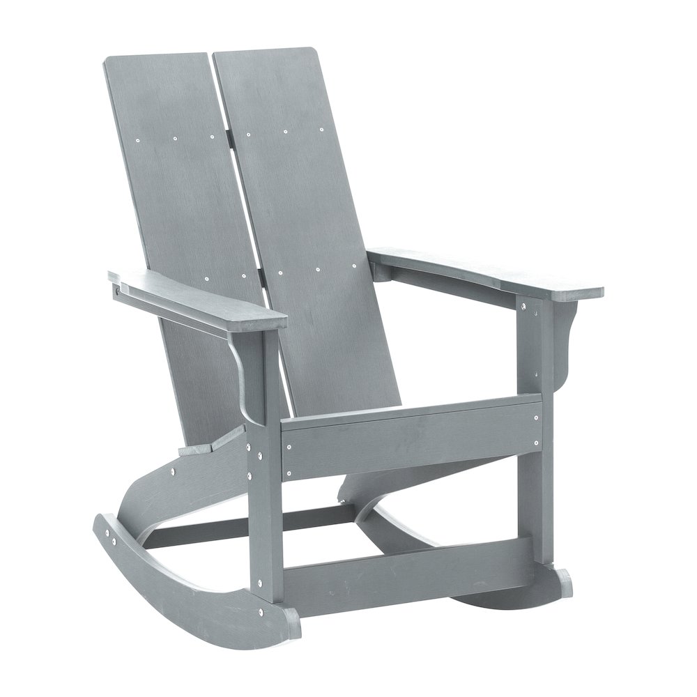 All-Weather 2-Slat Poly Resin Wood Rocking Adirondack Chair in Gray. Picture 1