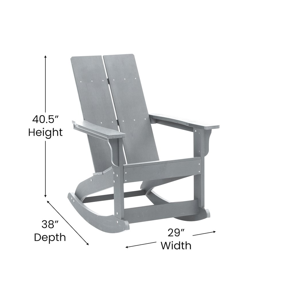 All-Weather 2-Slat Poly Resin Wood Rocking Adirondack Chair in Gray. Picture 5