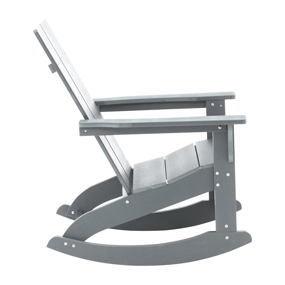 All-Weather 2-Slat Poly Resin Wood Rocking Adirondack Chair in Gray. Picture 9