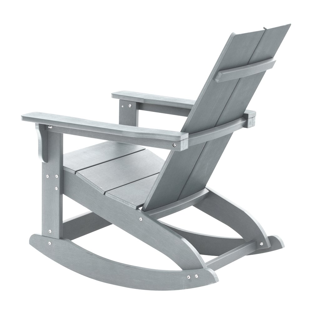 All-Weather 2-Slat Poly Resin Wood Rocking Adirondack Chair in Gray. Picture 10