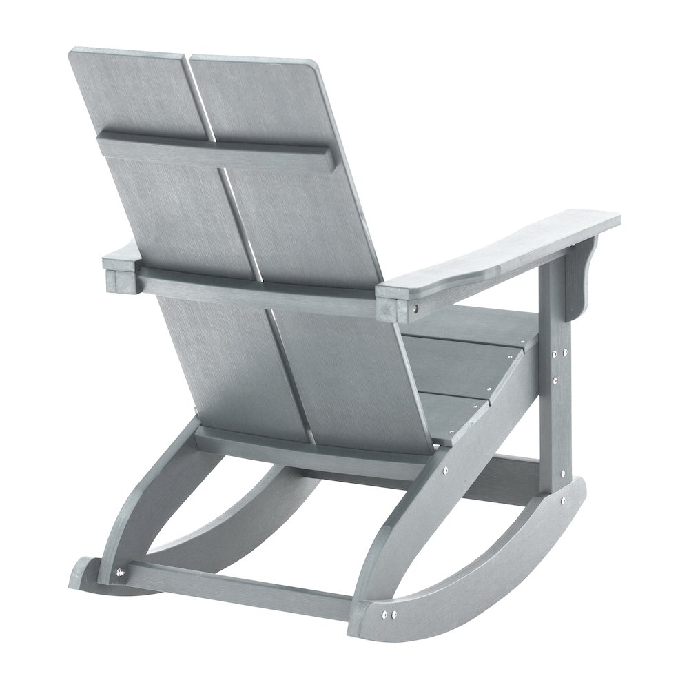 All-Weather 2-Slat Poly Resin Wood Rocking Adirondack Chair in Gray. Picture 12
