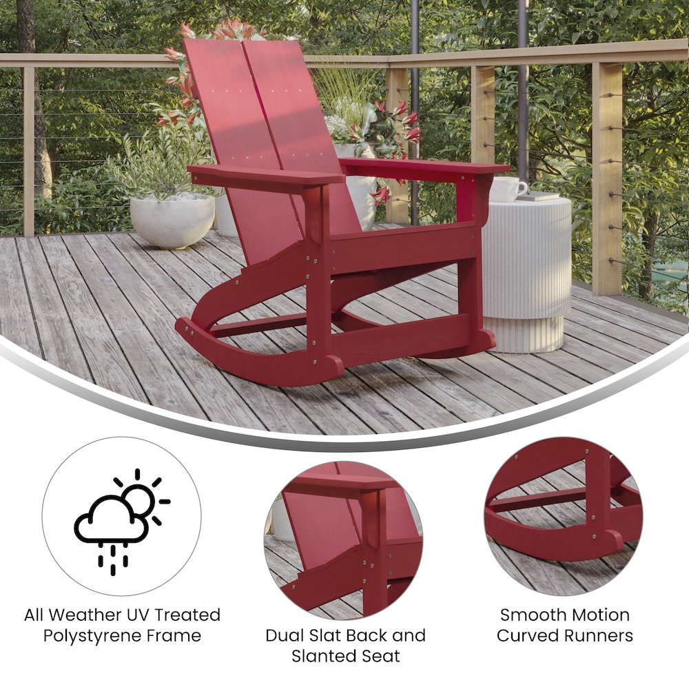 Set of 2 Modern Commercial Grade Adirondack Rocking Chairs. Picture 5