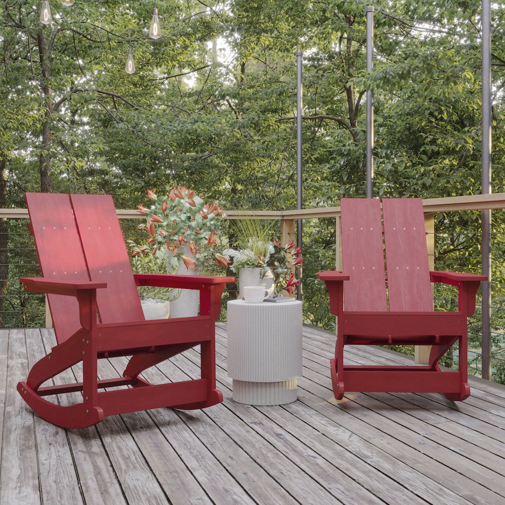 Set of 2 Modern Commercial Grade Adirondack Rocking Chairs. Picture 2