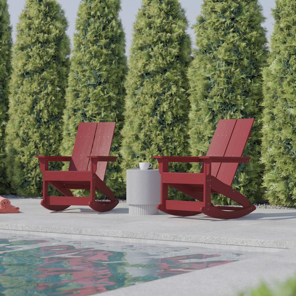 Set of 2 Modern Commercial Grade Adirondack Rocking Chairs. Picture 8