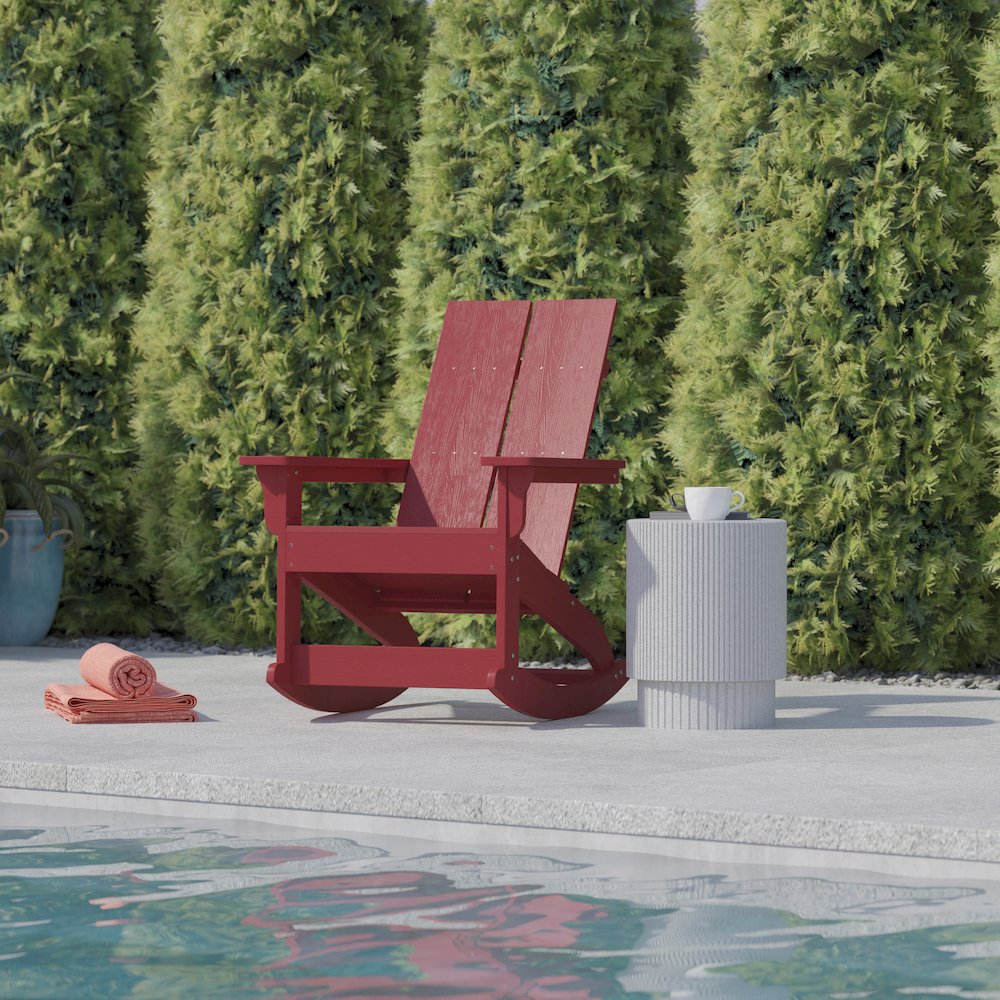 Modern Commercial Grade Adirondack Rocking Chair for Indoor/Outdoor Use. Picture 7