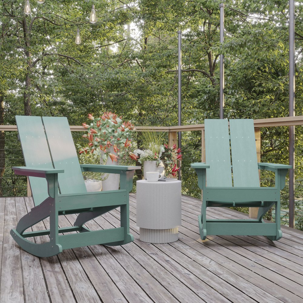 Set of 2 Modern Commercial Grade Adirondack Rocking Chairs. Picture 2