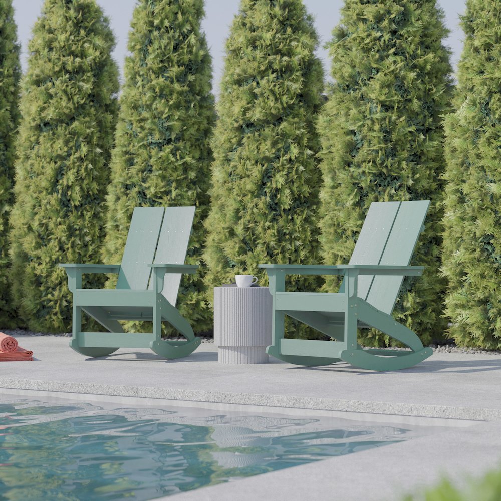 Set of 2 Modern Commercial Grade Adirondack Rocking Chairs. Picture 8