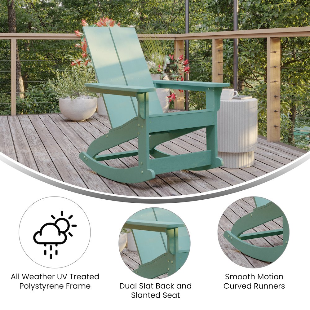 Modern Commercial Grade Adirondack Rocking Chair for Indoor/Outdoor Use. Picture 4