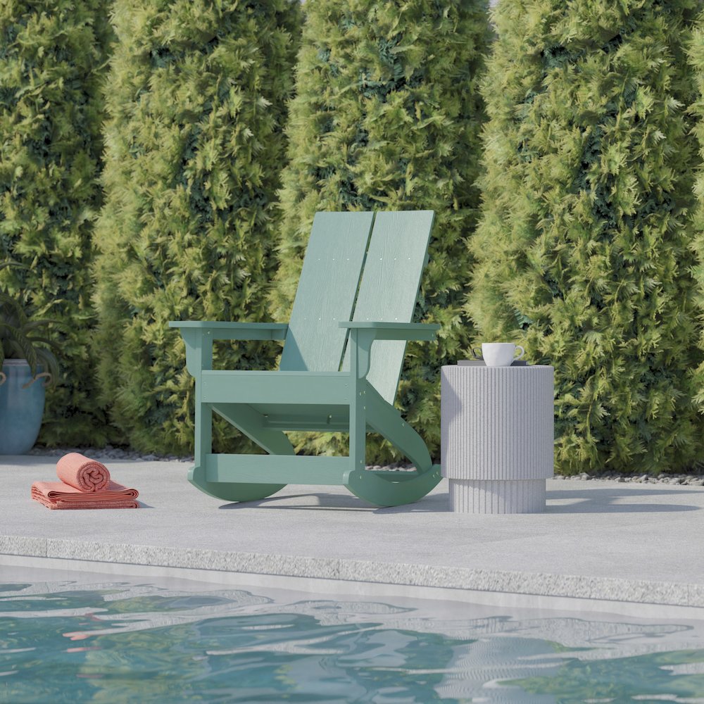 Modern Commercial Grade Adirondack Rocking Chair for Indoor/Outdoor Use. Picture 7