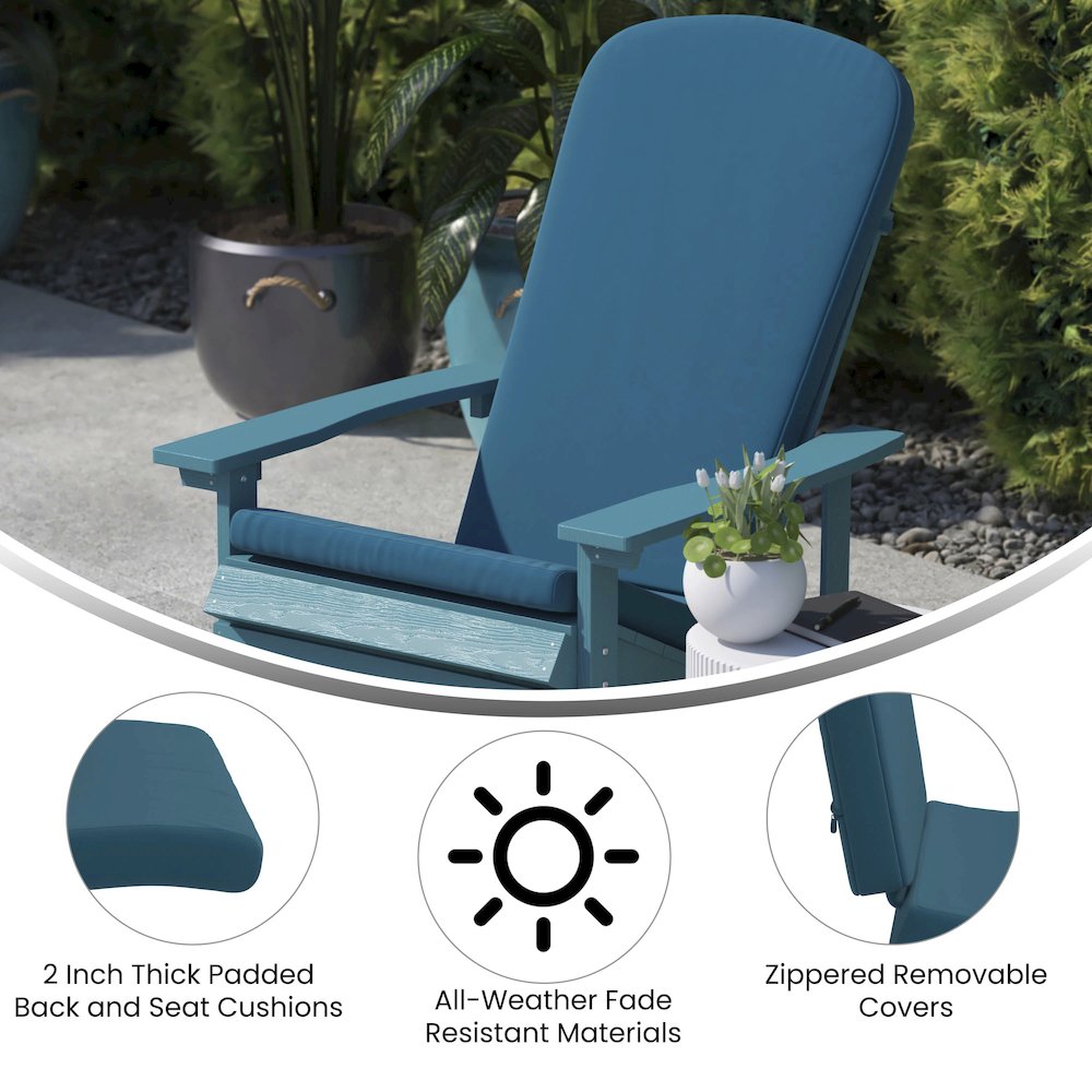 Set of 2 All Weather High Back Adirondack Chair Cushions - Teal. Picture 5