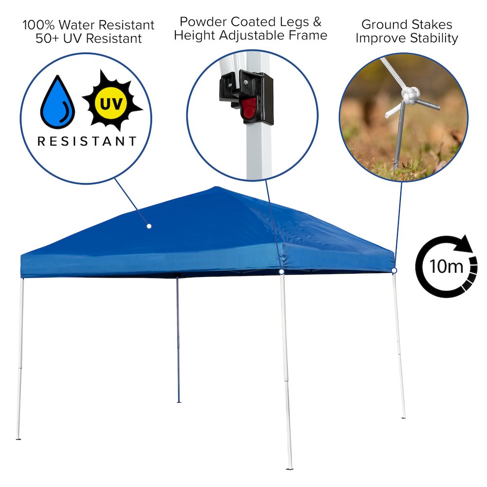 10'x10' Blue Outdoor Pop Up Event Slanted Leg Canopy Tent with Carry Bag. Picture 6