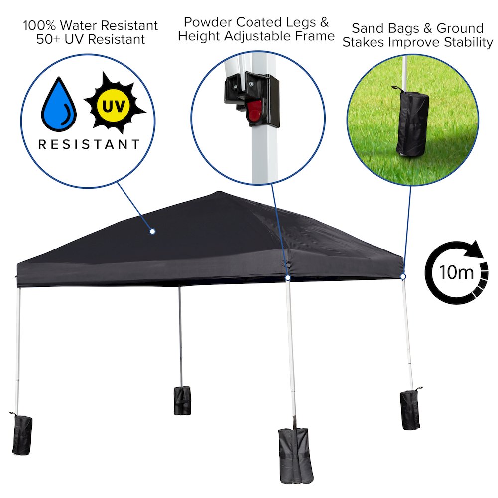 10'x10' Black Event Straight Leg Canopy Tent with Sandbags and Wheeled Case. Picture 6