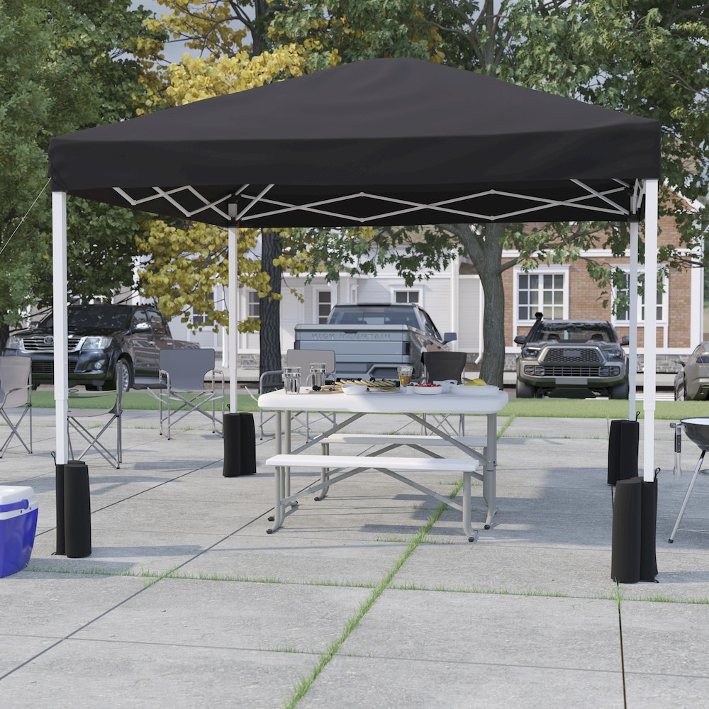 10'x10' Black Event Straight Leg Canopy Tent with Sandbags and Wheeled Case. Picture 3
