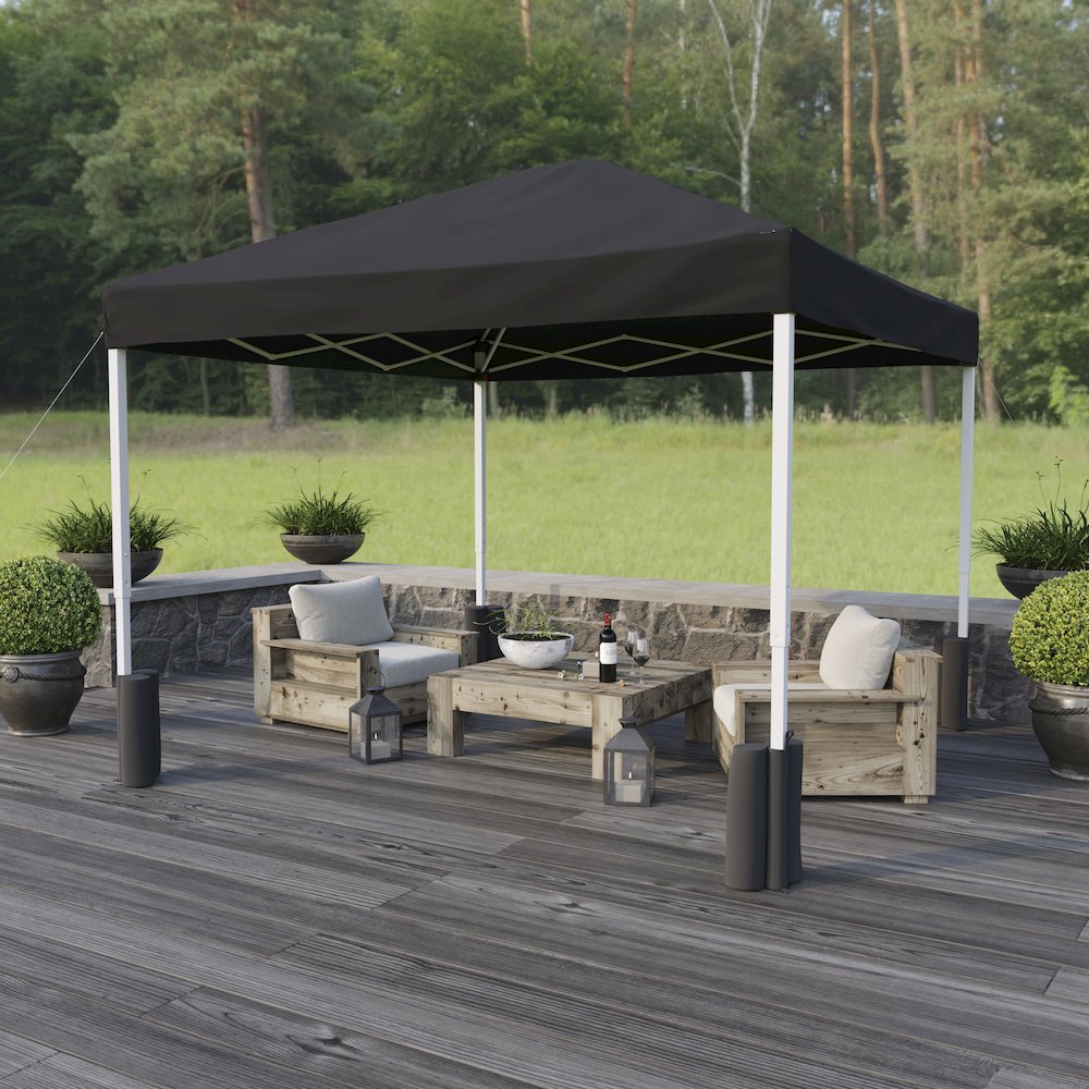 10'x10' Black Event Straight Leg Canopy Tent with Sandbags and Wheeled Case. Picture 9
