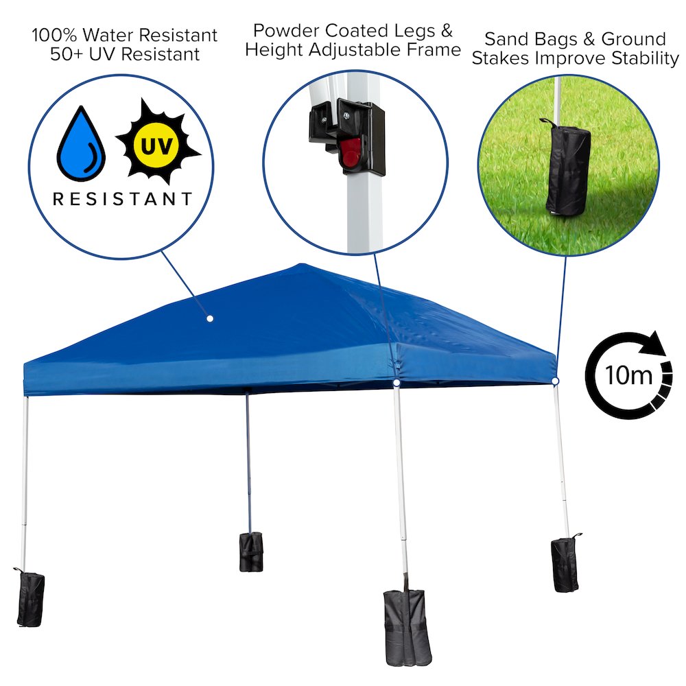 10'x10' Blue Event Straight Leg Canopy Tent with Sandbags and Wheeled Case. Picture 6