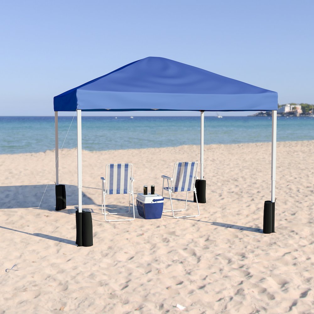 10'x10' Blue Event Straight Leg Canopy Tent with Sandbags and Wheeled Case. Picture 3