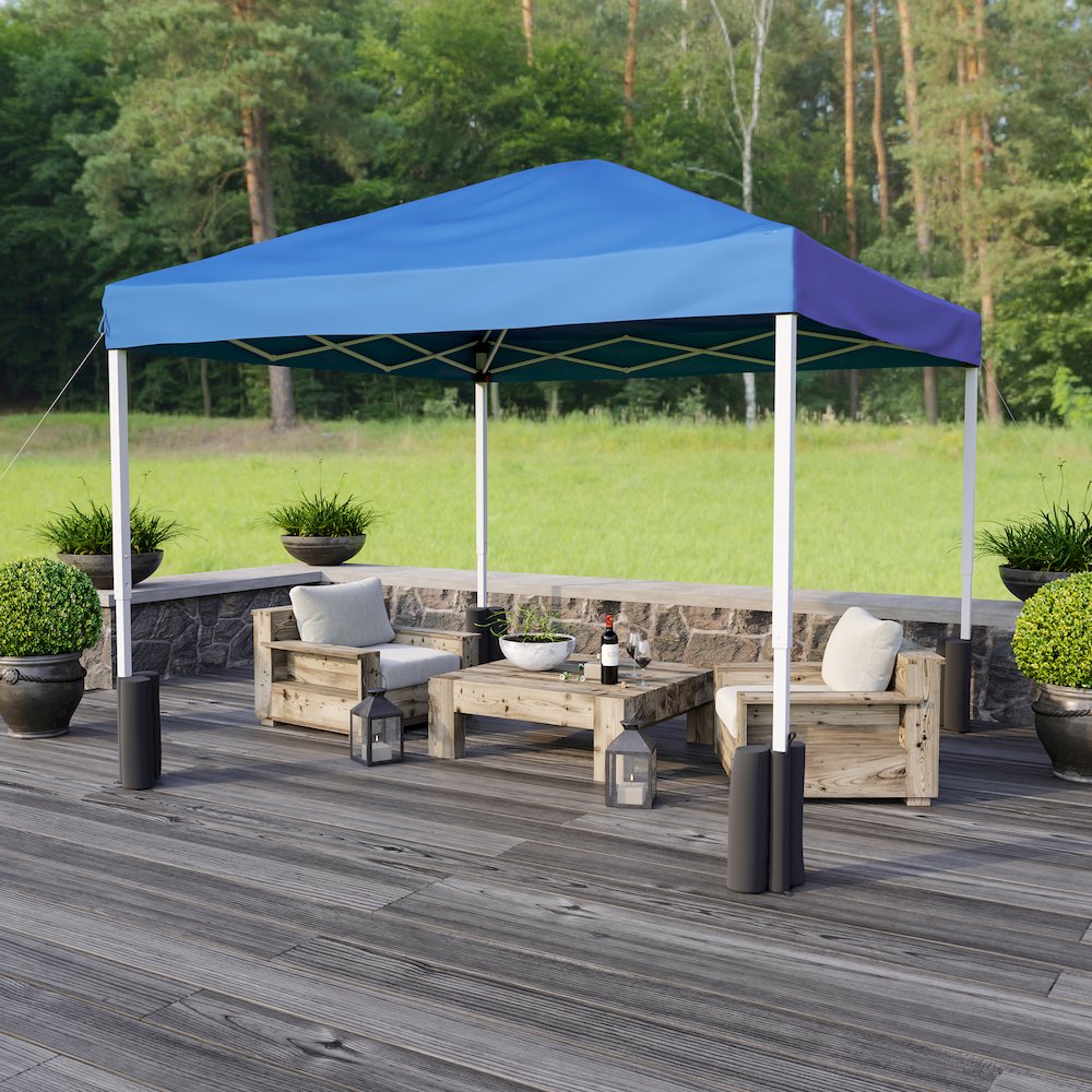 10'x10' Blue Event Straight Leg Canopy Tent with Sandbags and Wheeled Case. Picture 8