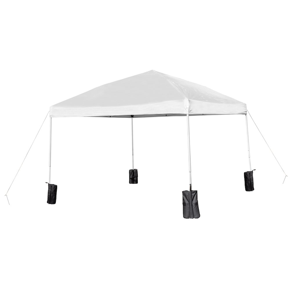 10'x10' White Event Straight Leg Canopy Tent with Sandbags and Wheeled Case. Picture 1