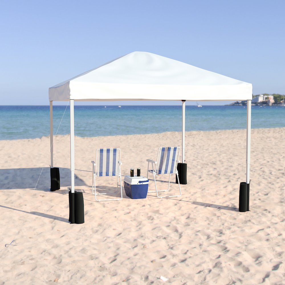 10'x10' White Event Straight Leg Canopy Tent with Sandbags and Wheeled Case. Picture 3