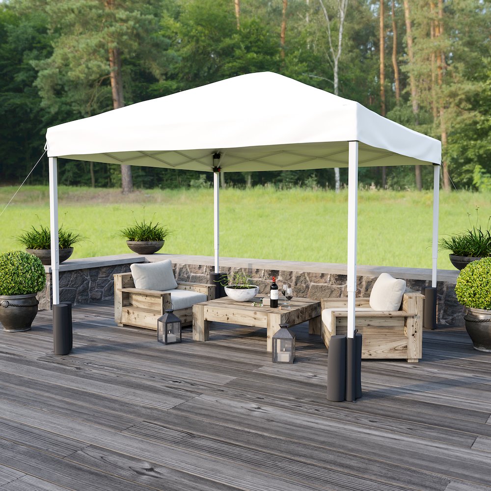 10'x10' White Event Straight Leg Canopy Tent with Sandbags and Wheeled Case. Picture 8