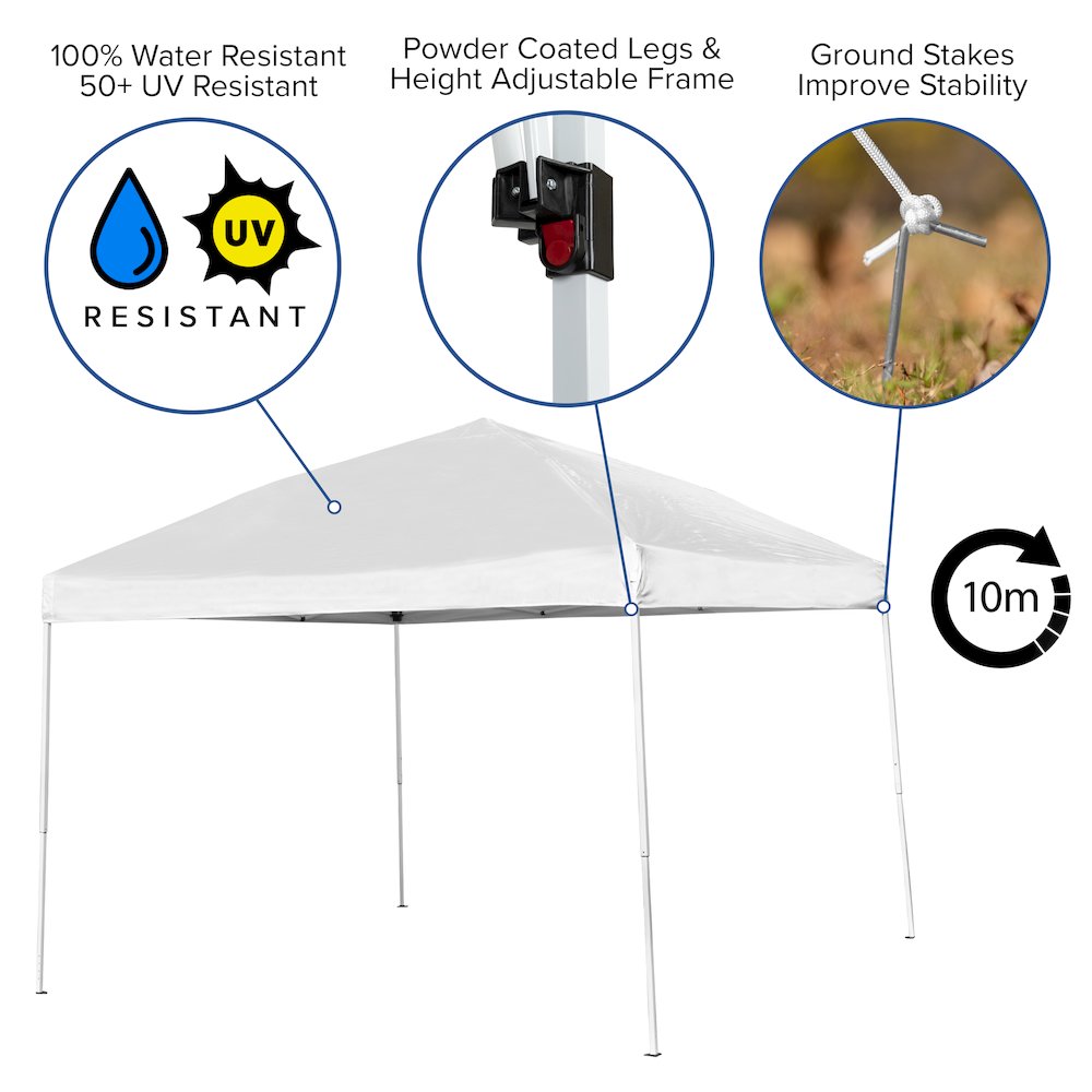 10'x10' White Outdoor Pop Up Event Slanted Leg Canopy Tent with Carry Bag. Picture 6