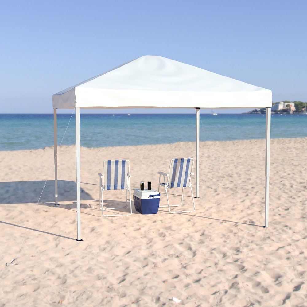 10'x10' White Outdoor Pop Up Event Slanted Leg Canopy Tent with Carry Bag. Picture 3