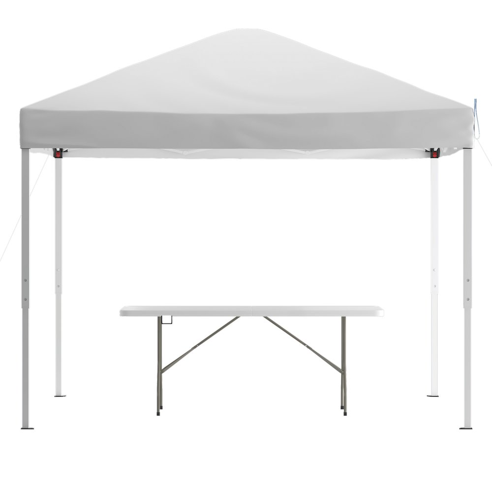 10'x10' White Event Canopy Tent with Carry Bag and 6-Foot Bi-Fold Folding Table. Picture 1