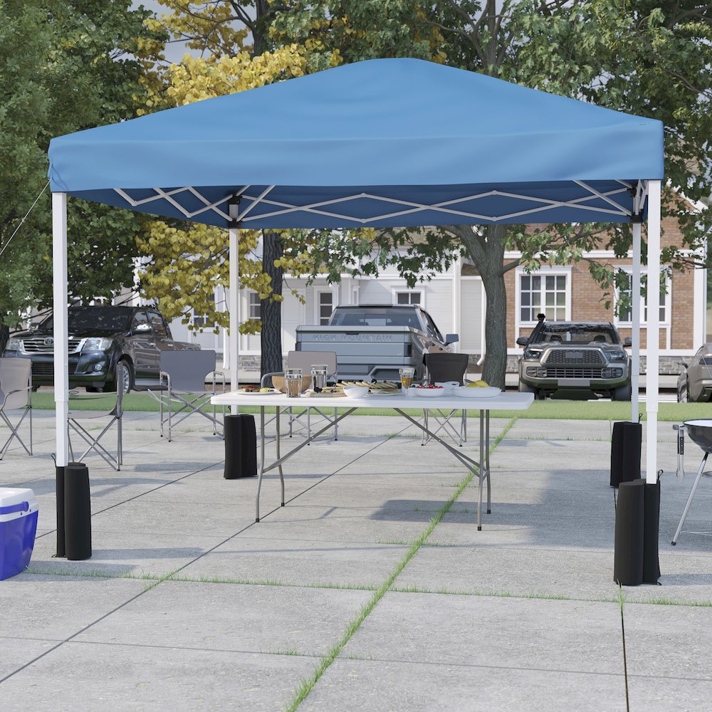 10'x10' Blue Canopy Tent with Wheeled Case and 6-Foot Bi-Fold Folding Table. Picture 2