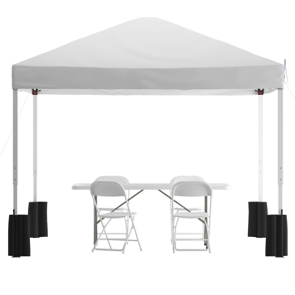 10'x10' White Canopy Tent with Wheeled Case and 6-Foot Bi-Fold Folding Table. Picture 1