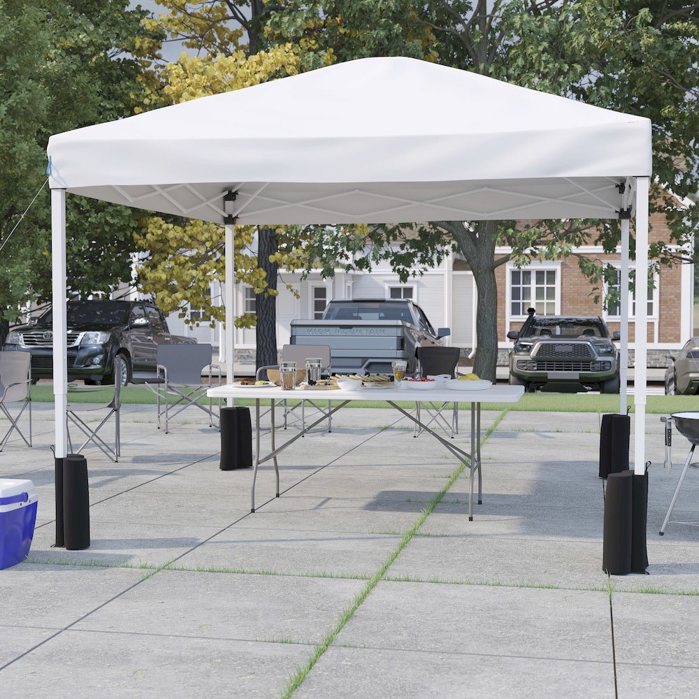 10'x10' White Canopy Tent with Wheeled Case and 6-Foot Bi-Fold Folding Table. Picture 2