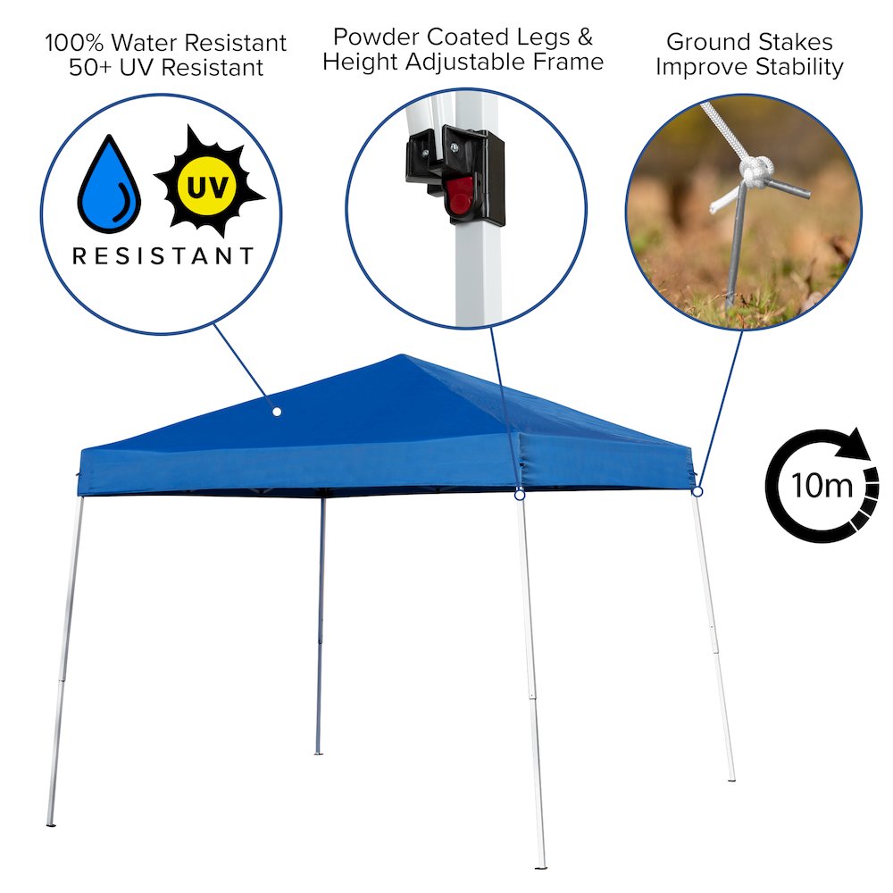 8'x8' Blue Outdoor Pop Up Event Slanted Leg Canopy Tent with Carry Bag. Picture 6