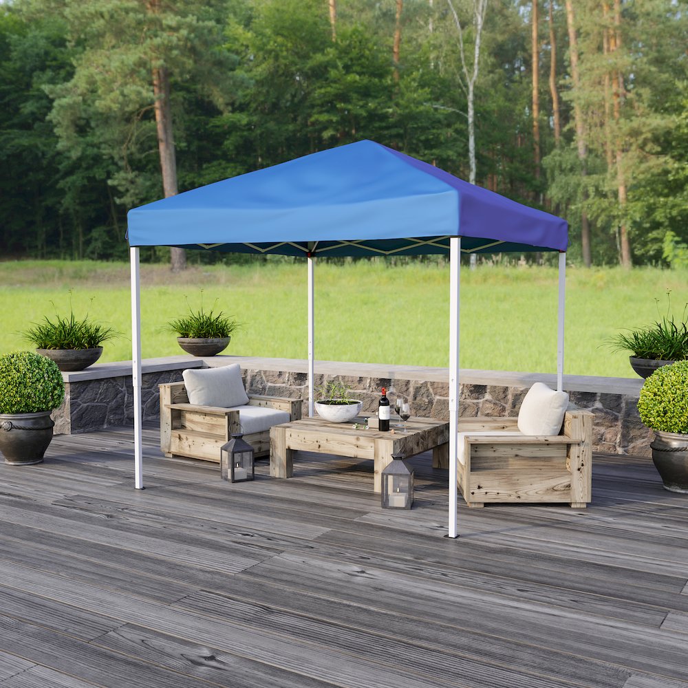 8'x8' Blue Outdoor Pop Up Event Slanted Leg Canopy Tent with Carry Bag. Picture 8